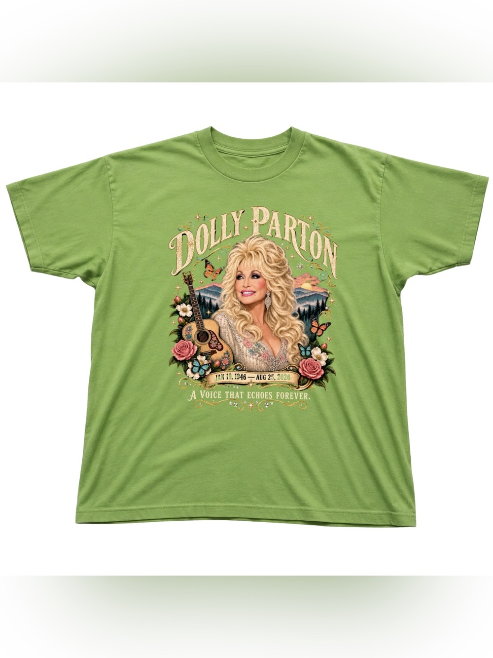 Vintage Dolly Parton Graphic Tee - Green Tribute Women's Top